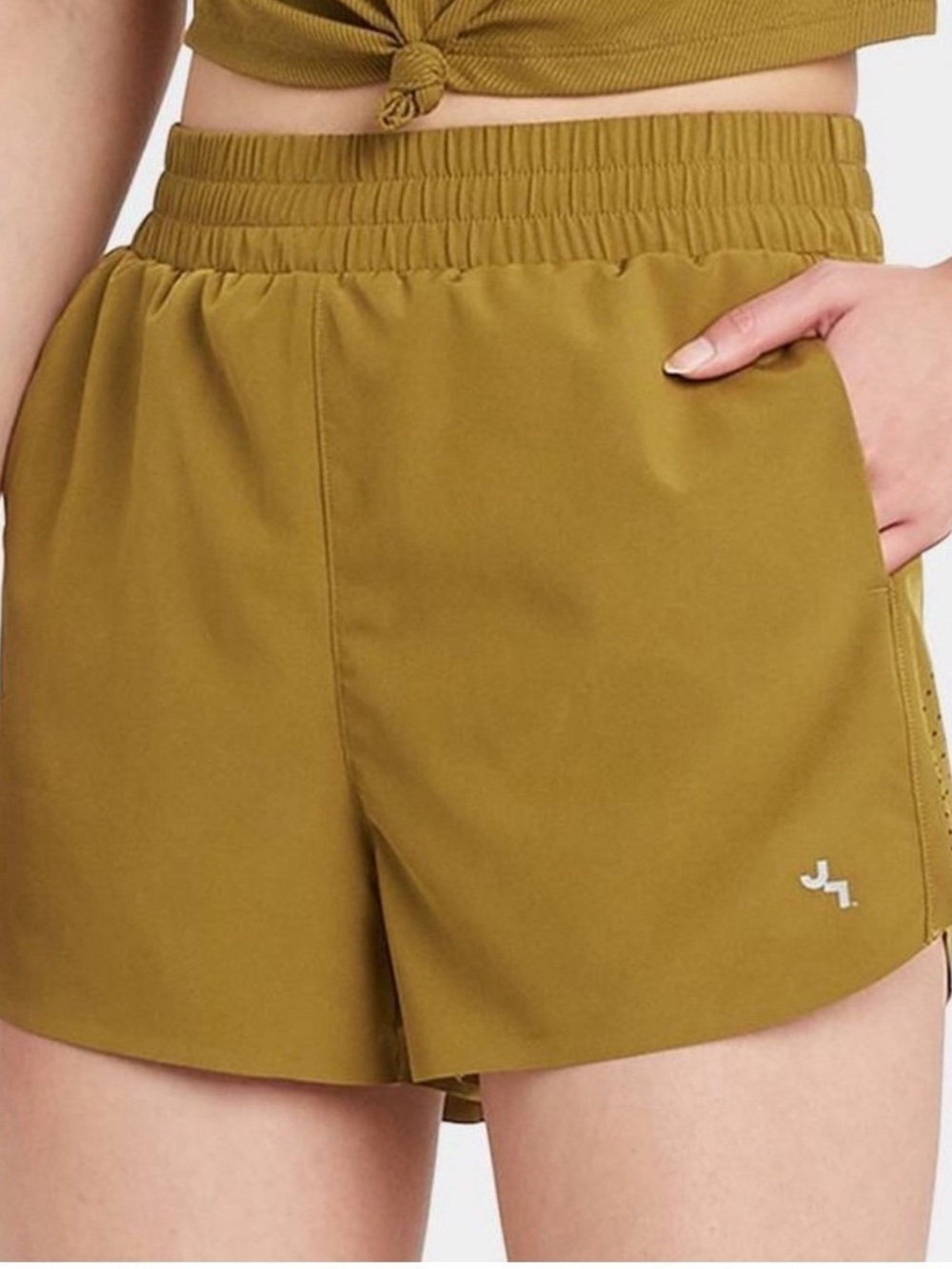 JoyLab Mustard Green High-Rise Athletic Shorts - Picture 1 of 7